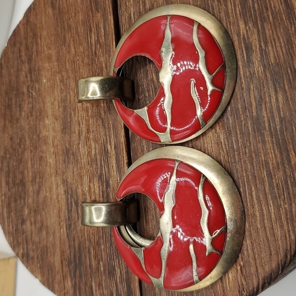 E466 doorknocker red zebra vintage‎ earrings - Picture 1 of 2